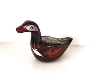 Pato de cerámica Tonalá mexicano vintage pintado a mano: figura de arte popular