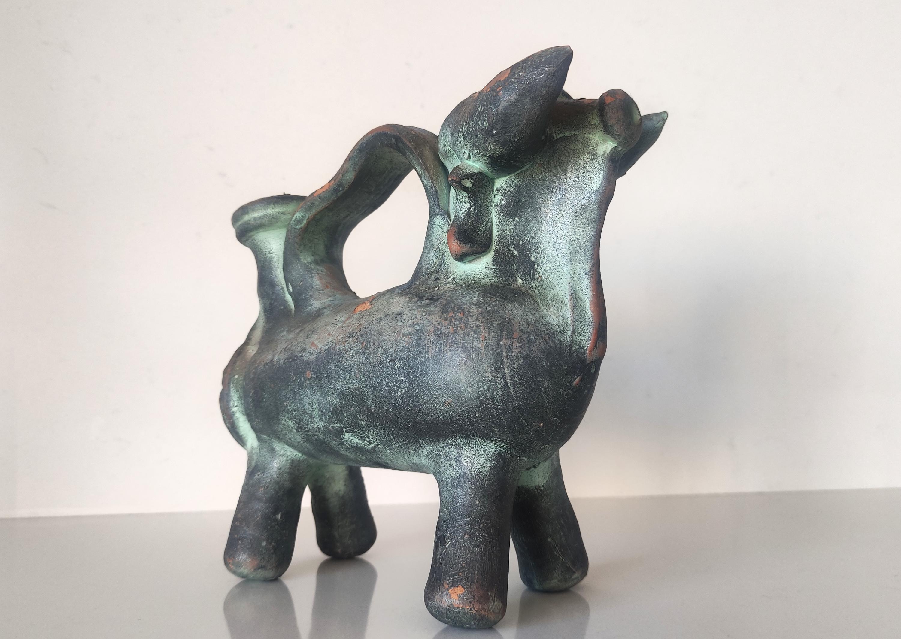 ヴィンテージ スペイン陶器製 雄牛のボティホ：動物の形をした水瓶