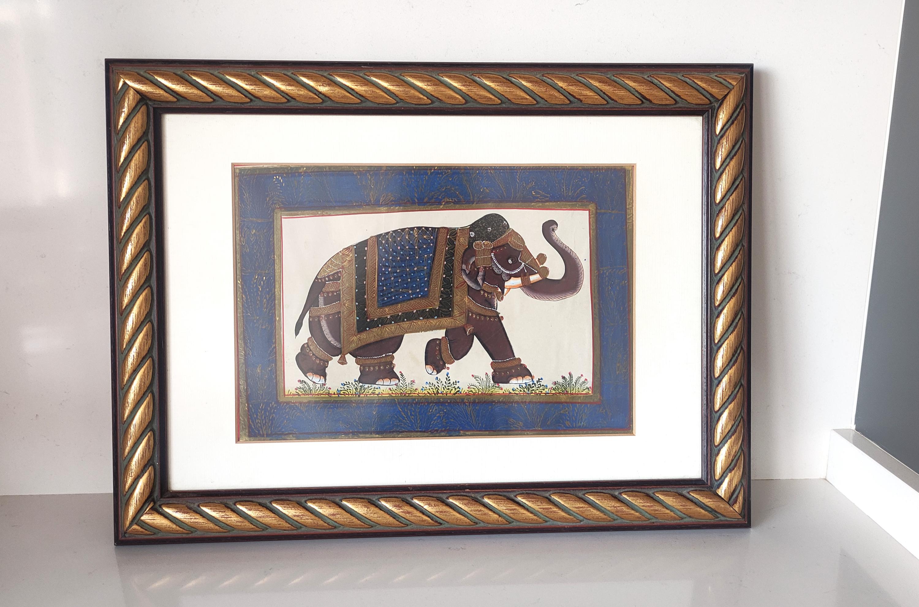 ●希少インド細密画 手描き 絵画 象と王族 （マハラジャ） ○希少インド細密画 手描き 絵画 象と王族 （マハラジャ）