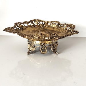 Antique Italian Ornate Bronze Decorative Bowl, Baroque Style Pedestal Bowl, Antique Bronze Centrepiece
