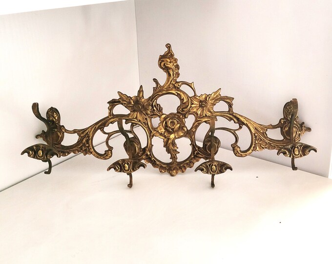 Antique French Bronze Coat Rack, Antique Ornate Bronze Coat Hanger With