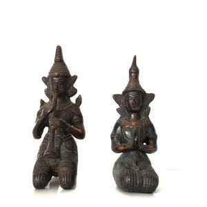 Vintage Thai Bronze Gottheiten Figuren, handgefertigte buddhistische Thai Statuetten