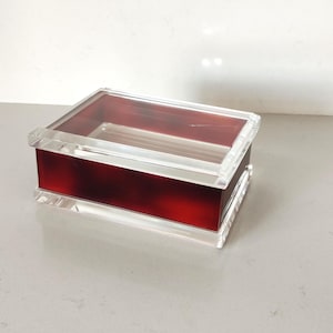 Vintage Modernist Lucite Box — Red & Clear Acrylic Mid-Century Decorative Box