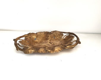 Art Nouveau Fruit Platter, Antique French Bronze Tray, Vine Leaves Tray, Antique Brass Tray, Antique Bronze Fruit Bowl, Antique vanity tray