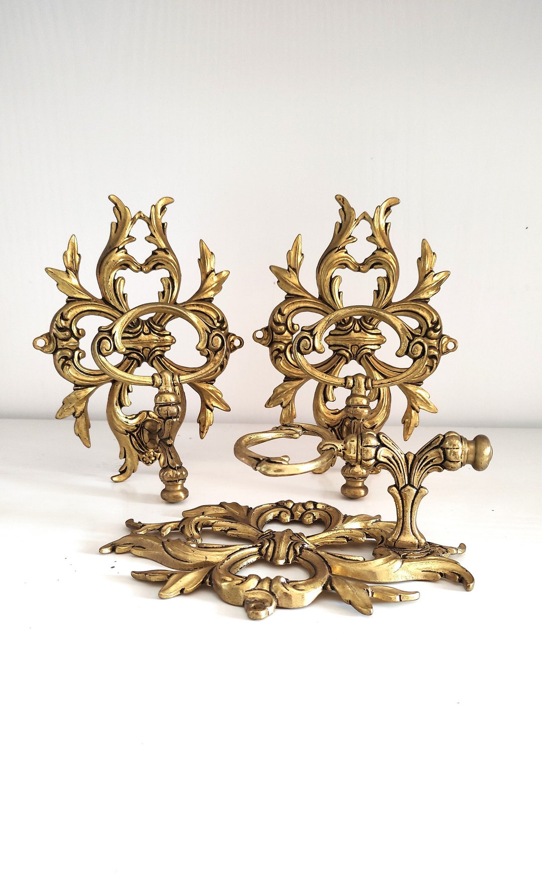 Set of 3 Antique French Coat Hooks, Heavy and Large Wall Hooks, Ornate