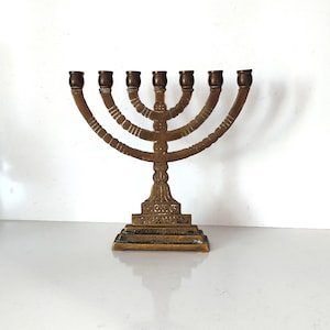 Vintage Bronze Menorah, 7-Branched Candelabra, Judaica Decor