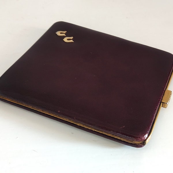 Antique Leather Cigarette case, Burgundy Leather and Brass, Vintage Cigarette Case from the 1940ies, Elegant Cigarette case