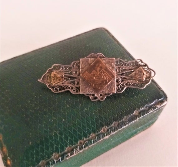 Antique Silver and Gold  Filigree Brooch, Vintage… - image 6