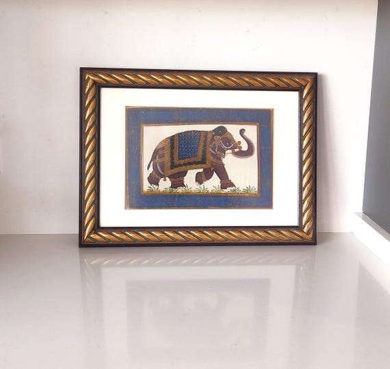 額入りインドの王家の象の細密画 – ラージャスターン・ムガル様式