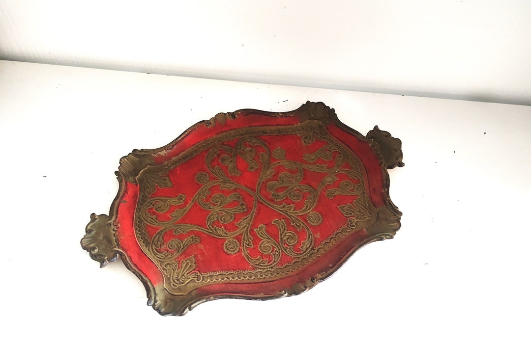 Vintage Italian Florentine Tray, Hand Made and Hand Painted in Gold and ...