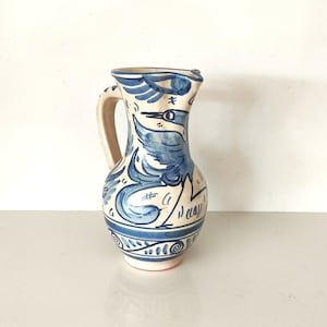 Vintage Hand Painted Spanish Pottery Pitcher: Domingo Punter Ceramic Jug