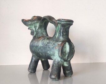 ヴィンテージ スペイン陶器製 雄牛のボティホ：動物の形をした水瓶
