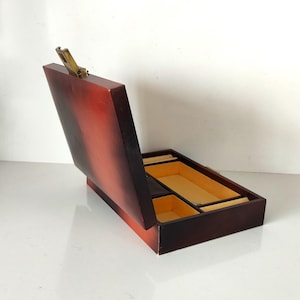 Vintage Brown Leather Jewelry Box: Mid-Century French Jewelry Case with Key