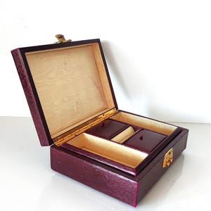 Vintage Leather Jewelry Box, Antique Burgundy and Gold Jewelry Box, Vintage French Jewelry Box