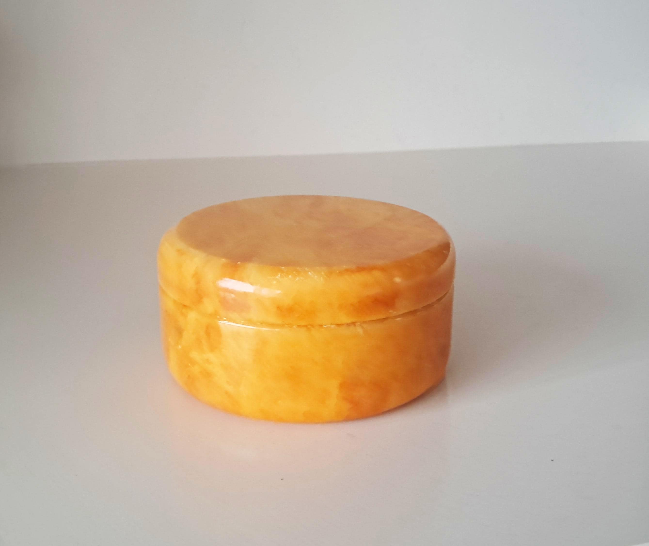 ヴィンテージ イタリアンアラバスター 小物入れ – 手彫りの丸い石箱 