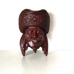 Vintage Hand Carved Wood Wall Hanging, Asian Wood Wall Decor, Mongol Empreror Carved Wood Decor
