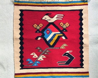 Hand Woven Wool Kilim Rug: Small Traditional Wall Hanging (17x16 inches)