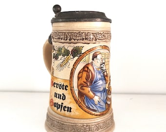 ヴィンテージ ゲルツ ビールジョッキ（蓋付き） - ドイツ土産