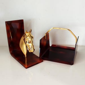 Vintage Italian False Tortoise Shell and Brass Napkin Holder and Tray Set, Vintage Lucite Bar Set, Italian Tortoise Shell Napkin Holder