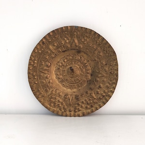 Maya Calendar, Solid Brass Wall Relief of Mayan Calendar, Vintage Maya Calendar, Mesoamerica Art, Pre-Columbian Wall Decor
