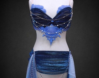 Naiad Mermaid Set adorned with shells and water-reflecting tulle - Customizable to measure