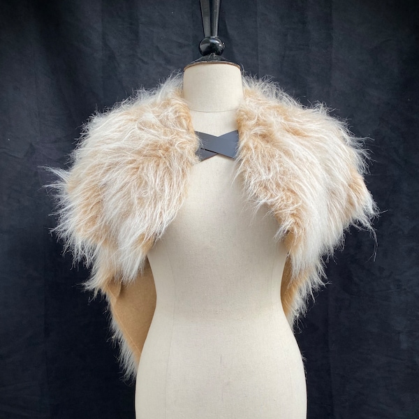 Long asymmetrical cream viking barbarian wedding fur cape