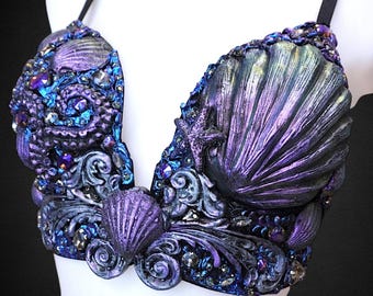 Dark Mermaid Shell & Tentacle Bra | Custom Mermaid Costume | Fantasy Festival Cosplay Photoshoot Lingerie