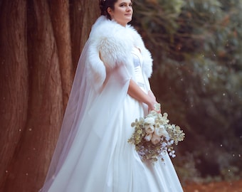 Bridal cape veil and fur viking fantasy