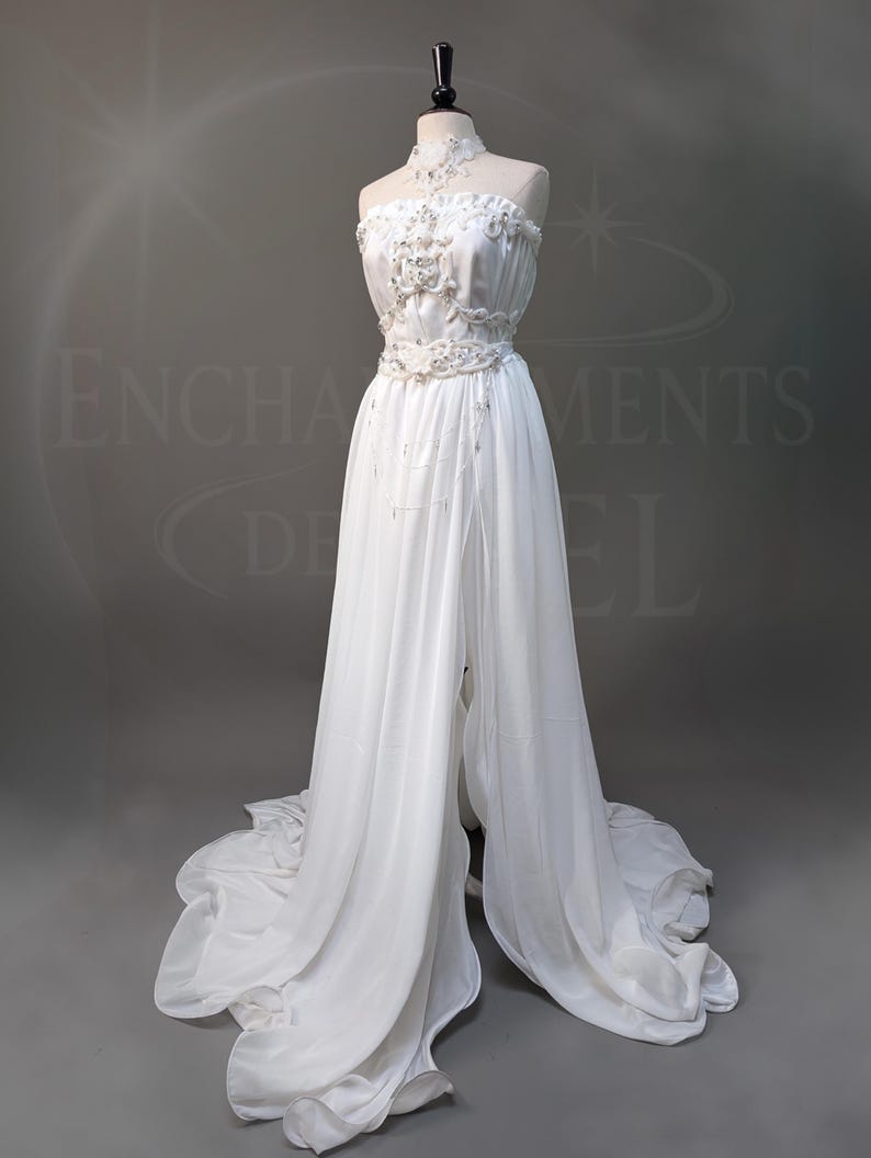White Modular Fairy Dress – Elven Fantasy Wedding Ensemble, Strapless ...