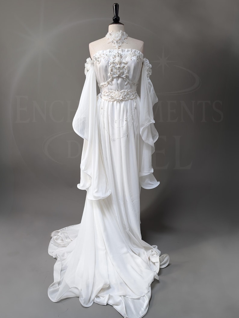 White Modular Fairy Dress – Elven Fantasy Wedding Ensemble, Strapless ...