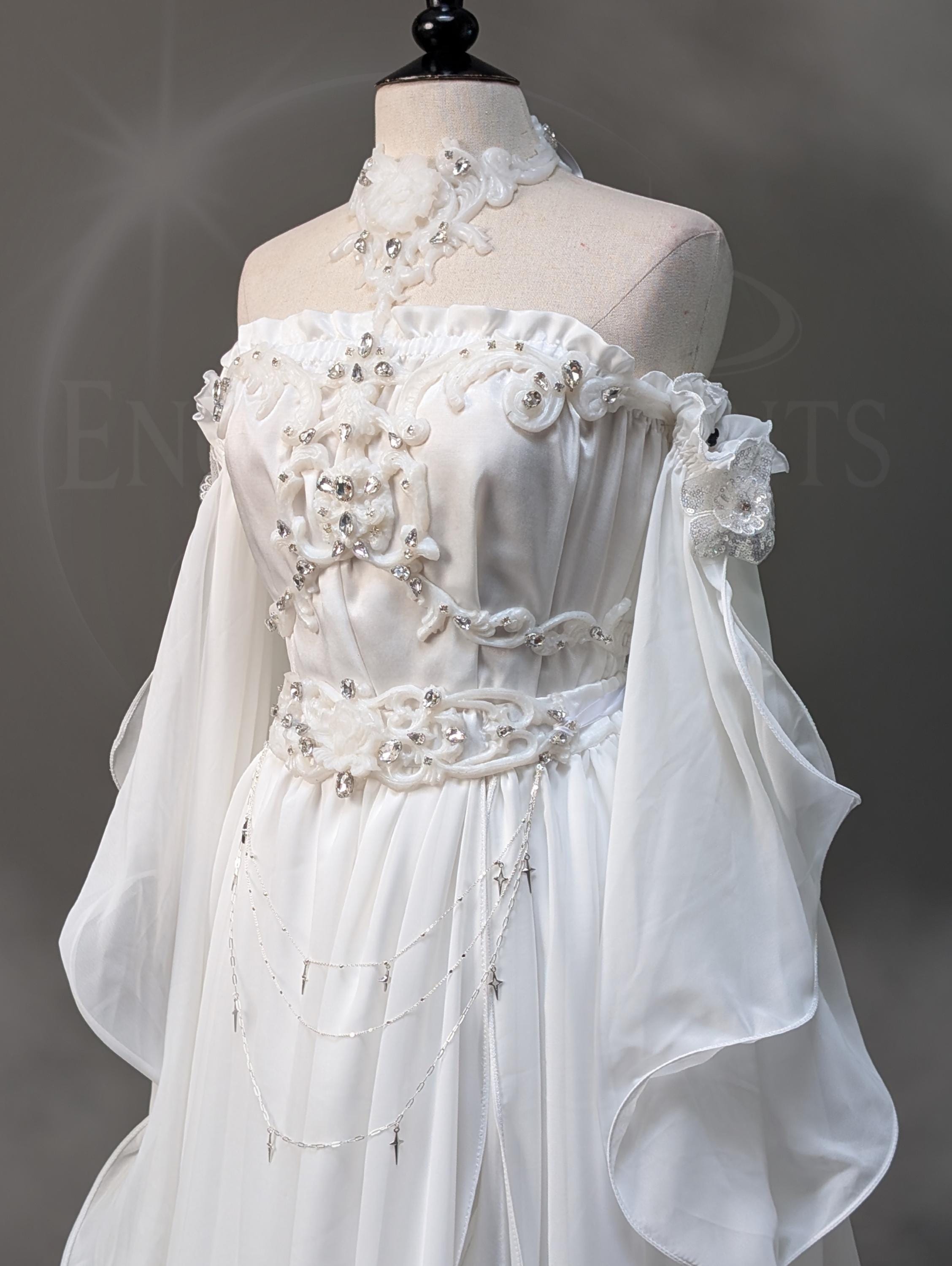 White Modular Fairy Dress – Elven Fantasy Wedding Ensemble, Strapless ...