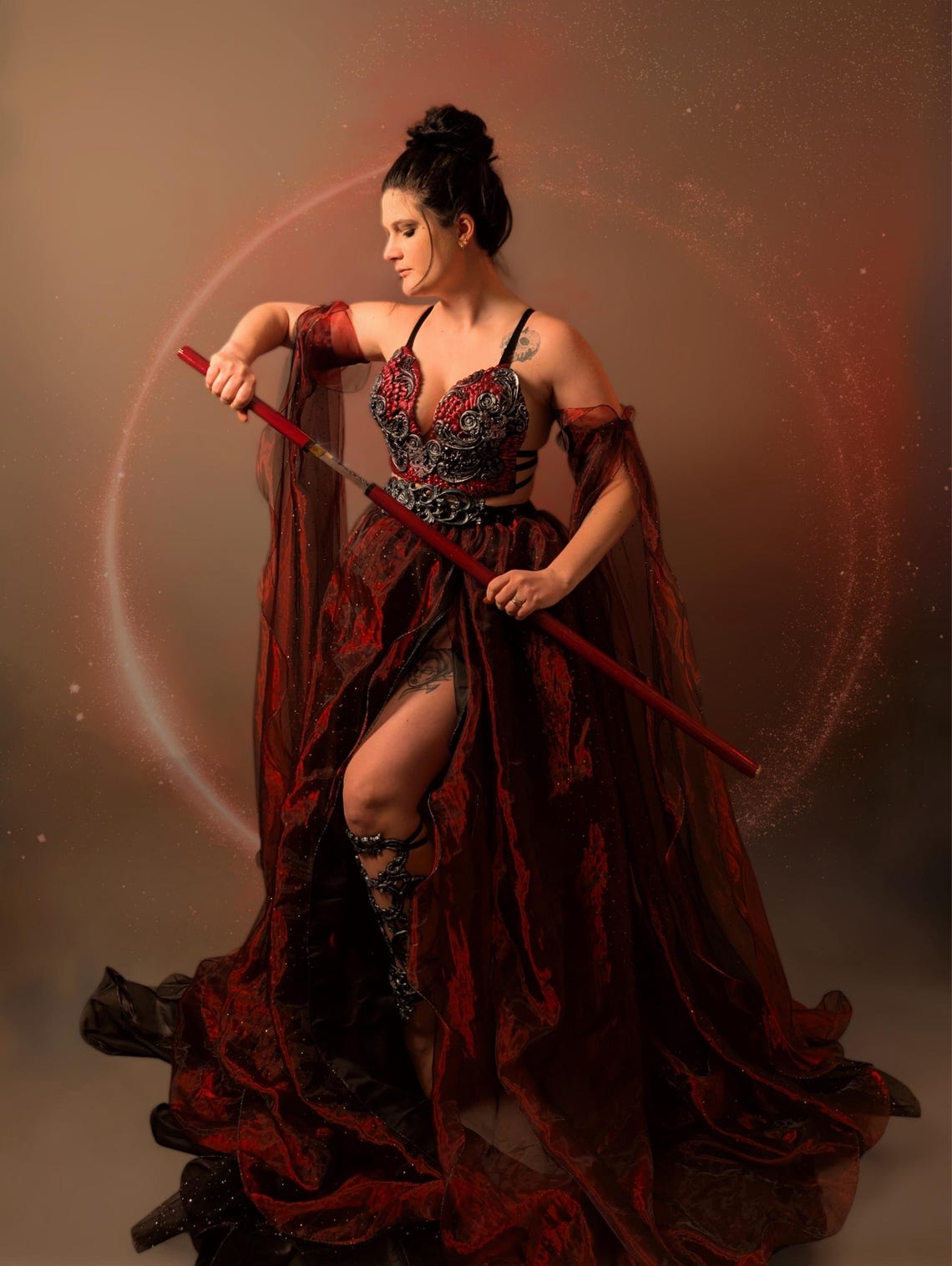 Red and Black Gothic Fantasy Outfit, Modular – Flowing Slit Skirt ...
