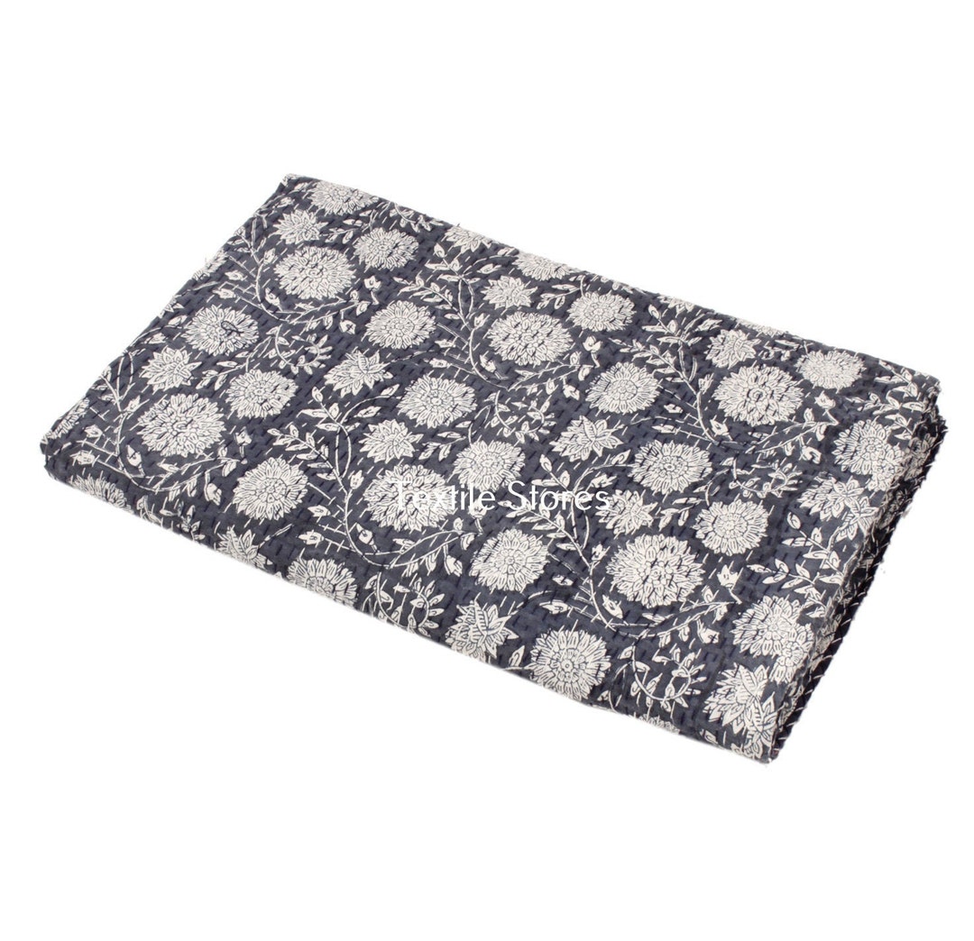 Indian Kantha Quilt Kantha Bedspread Indian Cotton Bed Cover Etsy