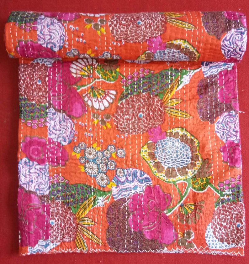 Indian Handmade Cotton Kantha Quilt Throw Blanket Mix Queen/Twin Kantha Quilt 