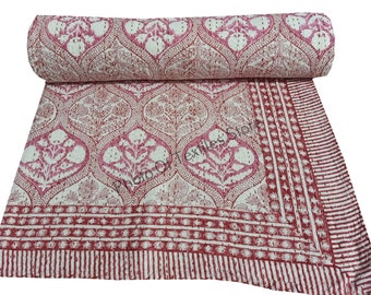 Edredón Kantha floral rosa indio hecho a mano manta reversible colcha tela de algodón Boho boho edredón chic ropa de cama cobertores