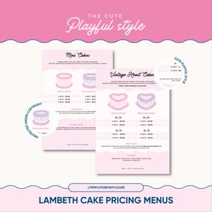 Lambeth Cake Pricing Menüs - 'Cute Playful Style'