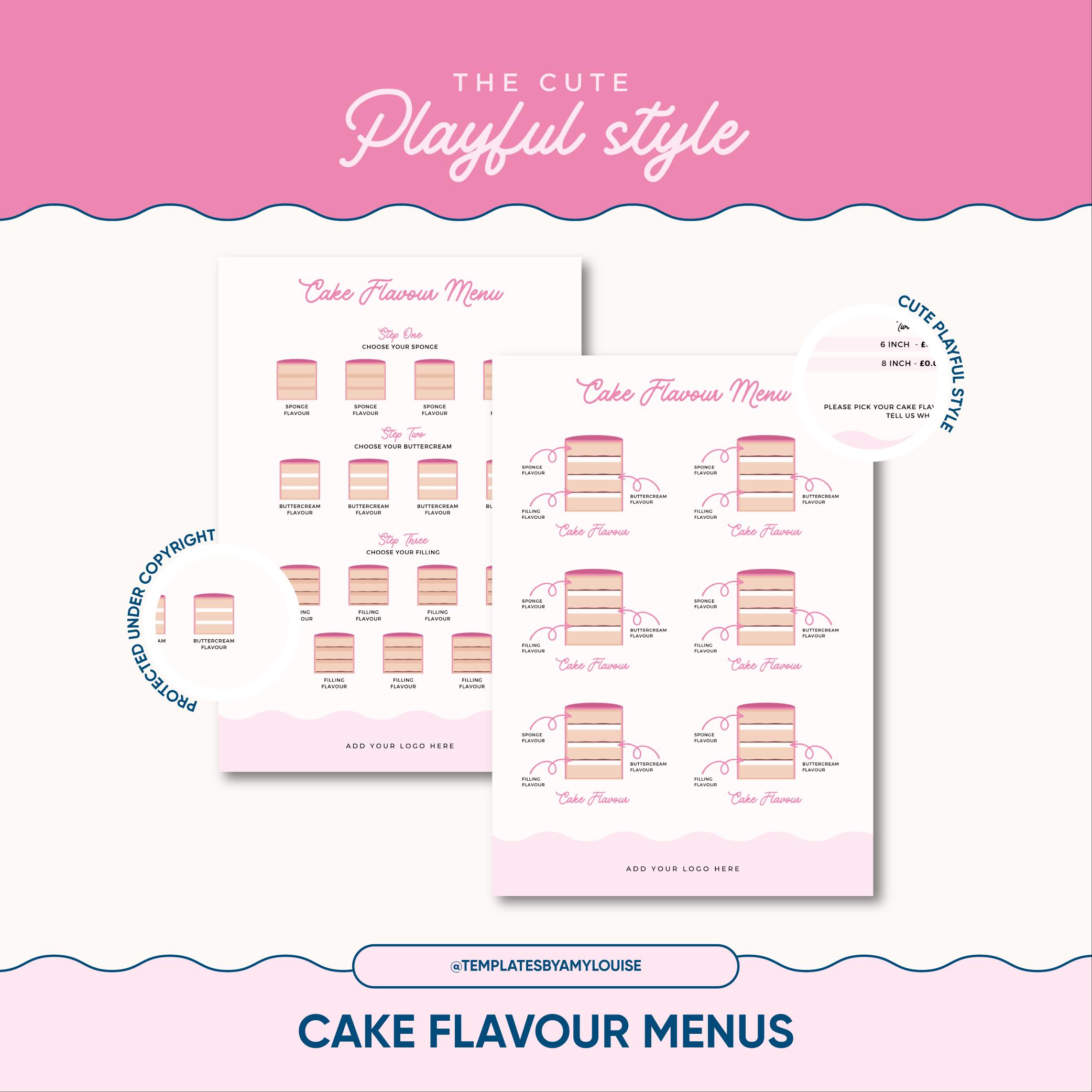 Cake Flavour Menus - 'cute Playful Style' - Etsy