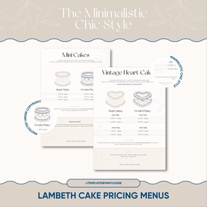 Lambeth Cake Pricing Menüs - 'Minimalistic Chic Style'