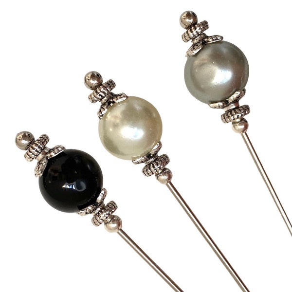 Beautiful Long Pearl Hat pins in a choice of colour & Size, Silver hatpin/ Hat pins , wedding hats, hat pins for women