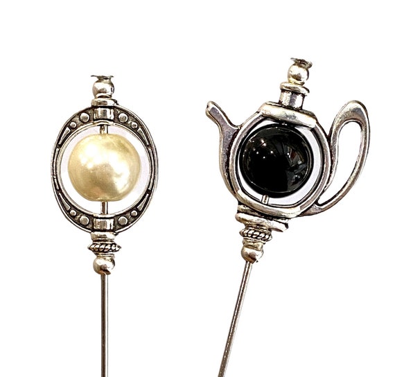 2x Hat pins Pearl Hat Pin Silver Filigree Hat pin Black White Hat Pins  wedding hats Brooch Wedding hats for women, Ladies Decorative Hat Pin