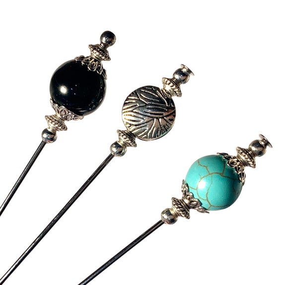 Hat Pins for women, Tibetan Silver hat pins. A selection of 3 beautiful  designs in a choice of lengths, Summer hats
