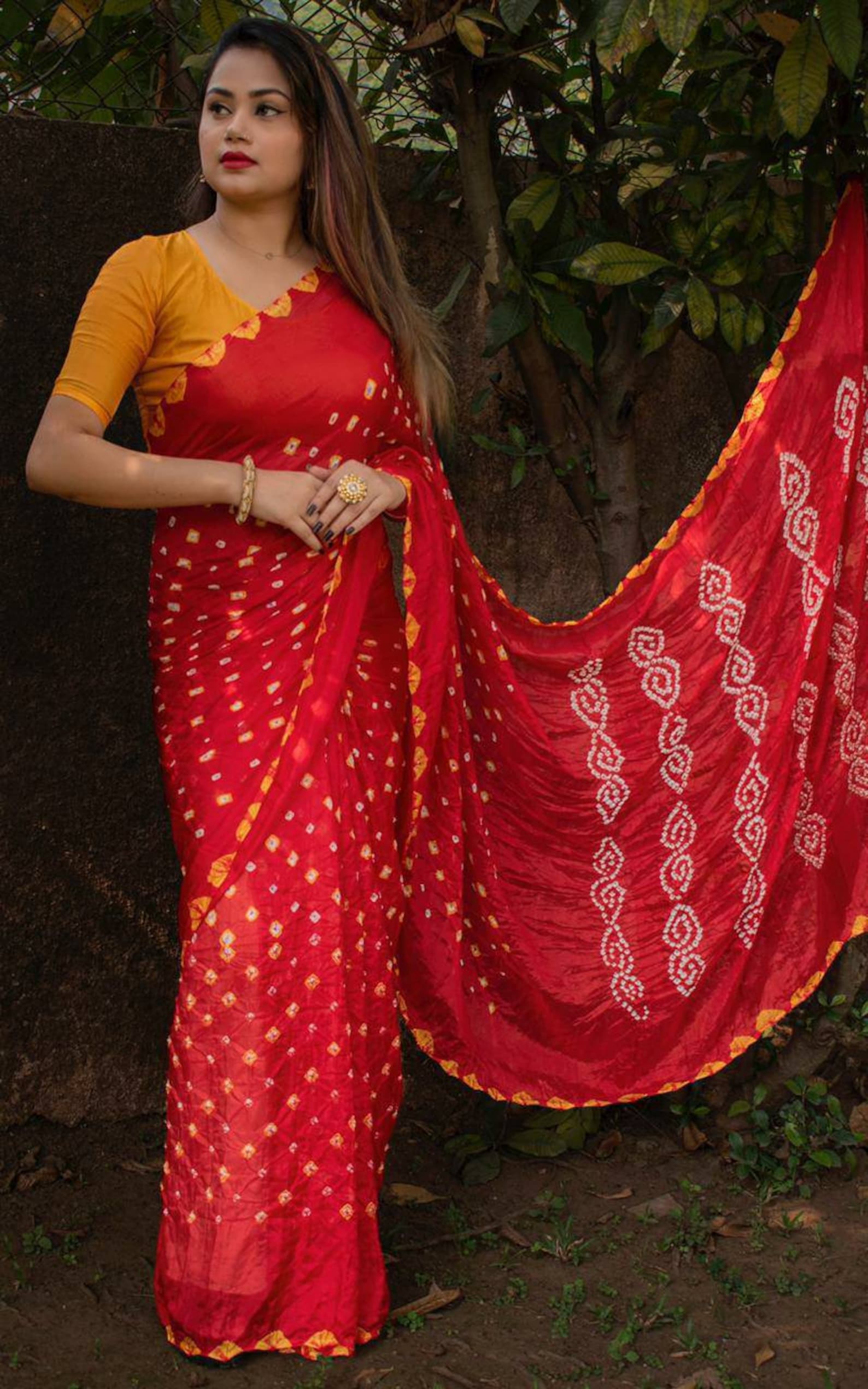 Rajasthani Bandhani Silk Saree with Blouse Piece Traditional Etsy