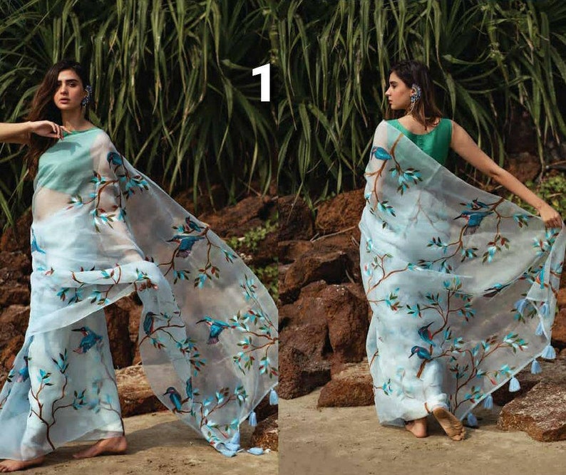Heavy Organza Silk Zumka Tassels Work Saree with Blouse Piece Indian Ethnic Traditional Sarees Designer Wedding Women Sari Ladies Party Wear