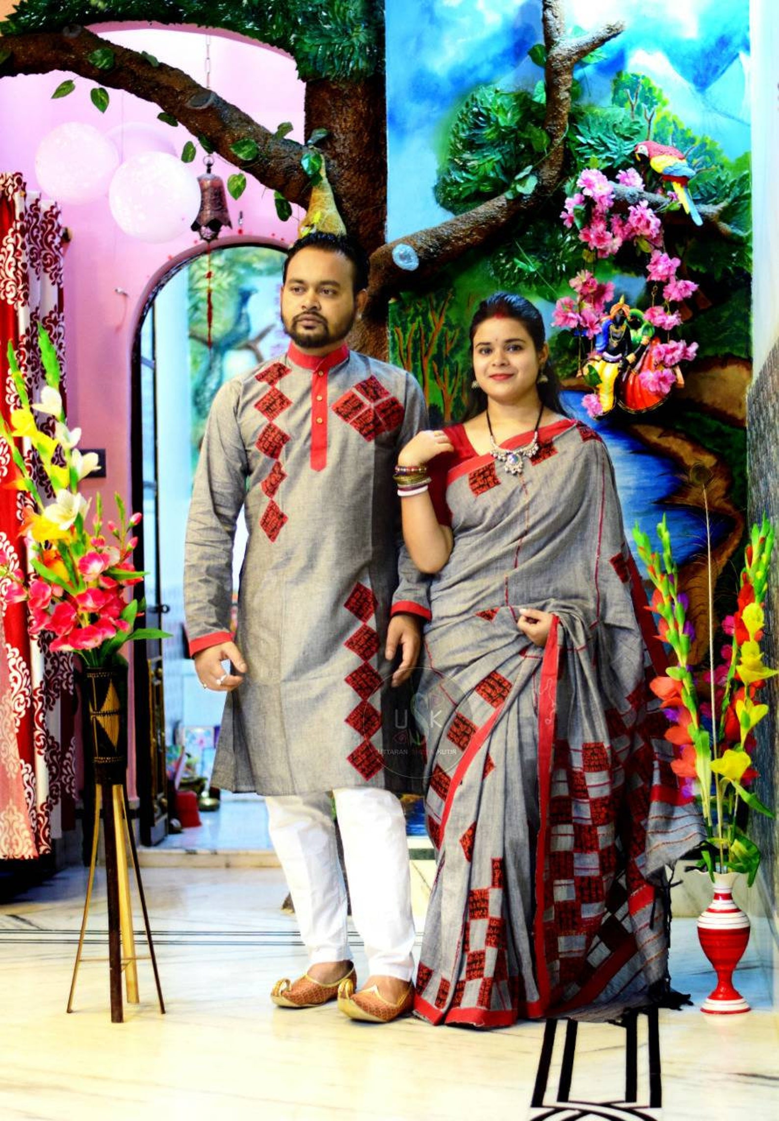saree and kurta couple set