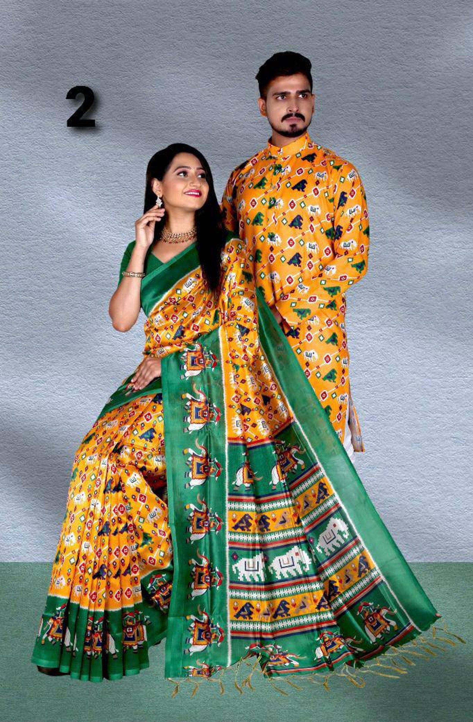 saree and kurta couple set