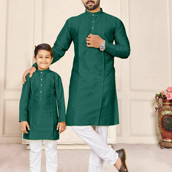 Diseñador Padre Hijo Kurta Combo Hombres Festivo Baap Beta Set A Juego Ropa Tradicional Hombre Kurta Pijama Par Niños Kurta Set Gents Party Wear