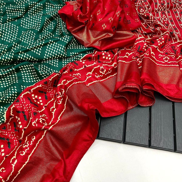 Soft Dola Silk Rajwadi Design Foil Print Saree with Blouse Piece Indian Traditional Sarees for Party Wear Ethnic Designer Sari for Women