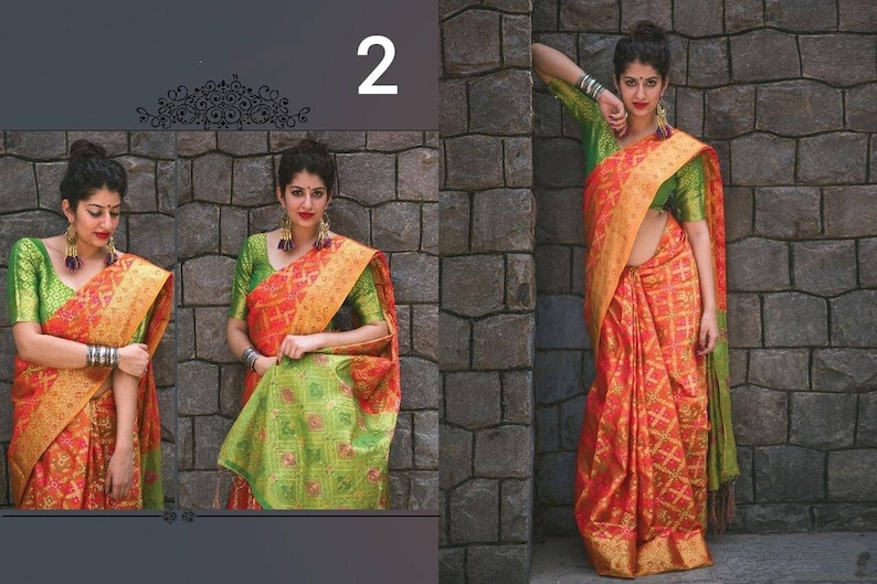 Soft Banarasi Silk Patola Saree With Rich Zari with Blouse Piece Elegant Traditional Indian Sarees Multicolour Beautiful Designer Party Wear