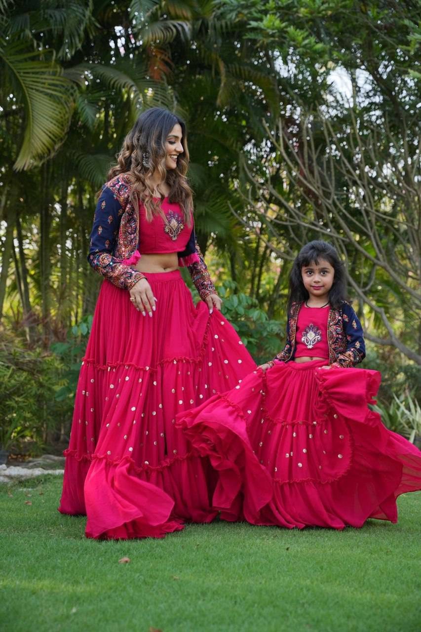 Mother Daughter Lahanga Koti Combo for Ladies and Girl Wear