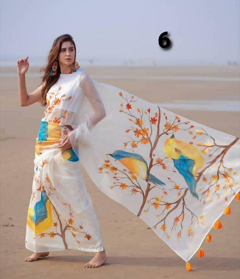 Heavy Organza Silk Zumka Tassels Work Saree with Blouse Piece Indian Ethnic Traditional Sarees Designer Wedding Women Sari Ladies Party Wear